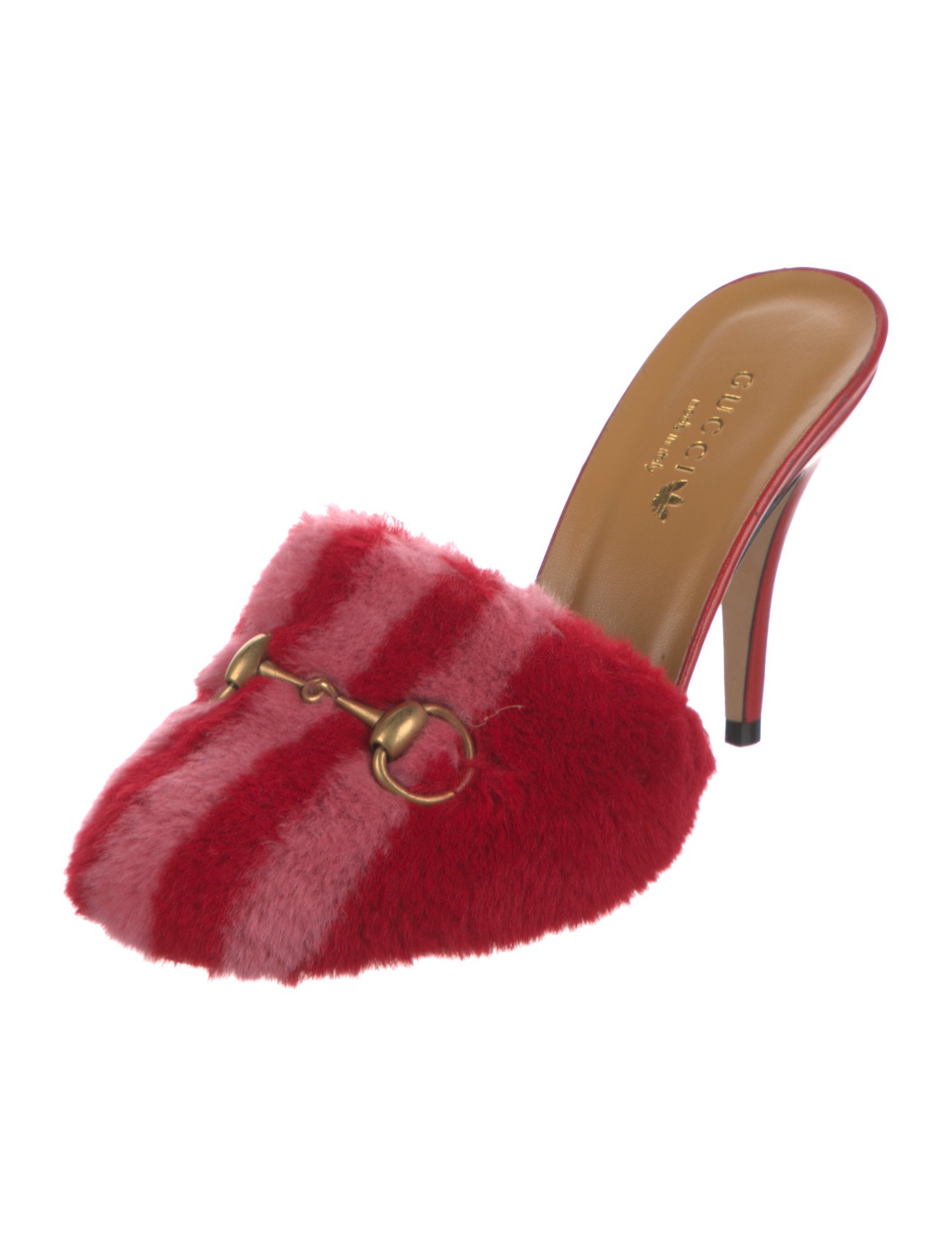 Gucci x Adidas Horsebit Accent Faux Fur Mules