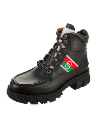 Gucci Web Accent Leather Hiking Boots