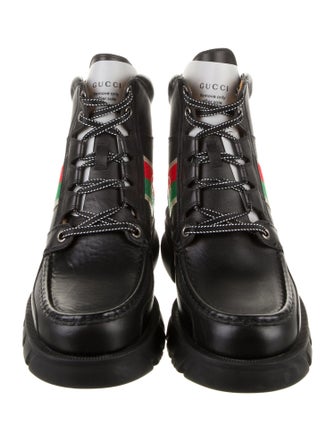 Gucci Web Accent Leather Hiking Boots