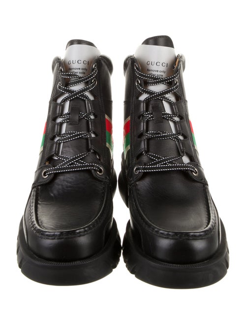 Gucci Web Accent Leather Hiking Boots