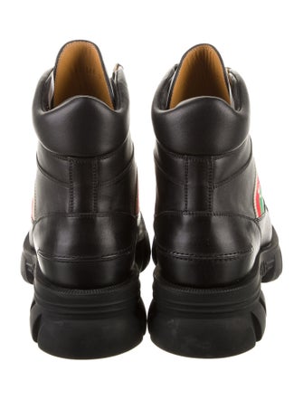 Gucci Web Accent Leather Hiking Boots