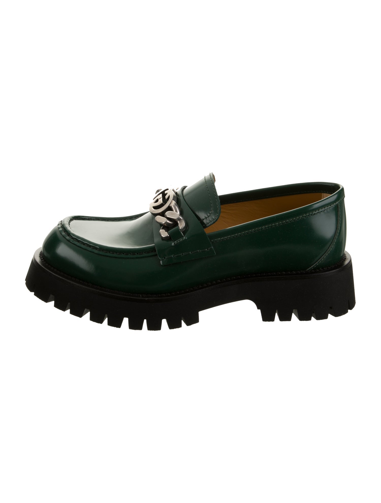 Gucci Leather Chain-Link Accents Loafers