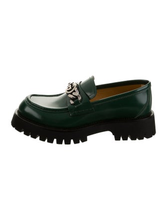 Gucci Leather Chain-Link Accents Loafers