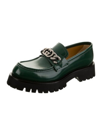 Gucci Leather Chain-Link Accents Loafers