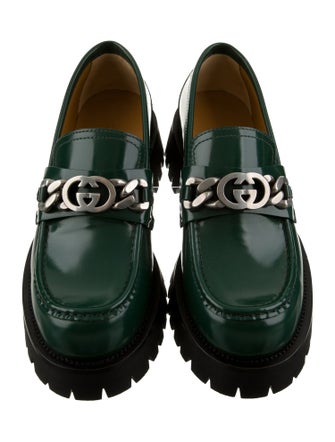 Gucci Leather Chain-Link Accents Loafers