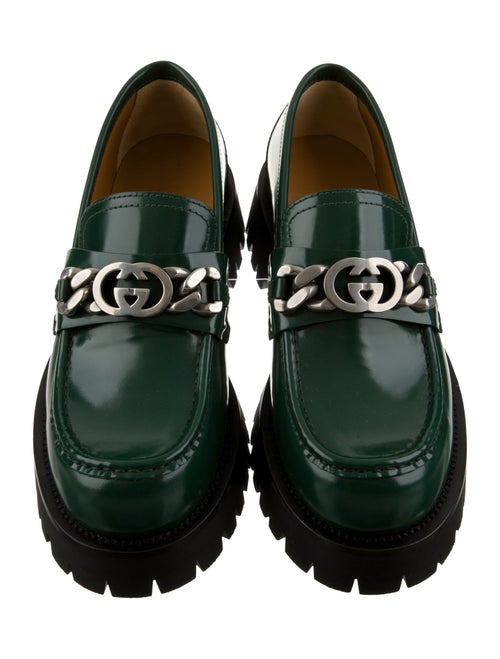 Gucci Leather Chain-Link Accents Loafers
