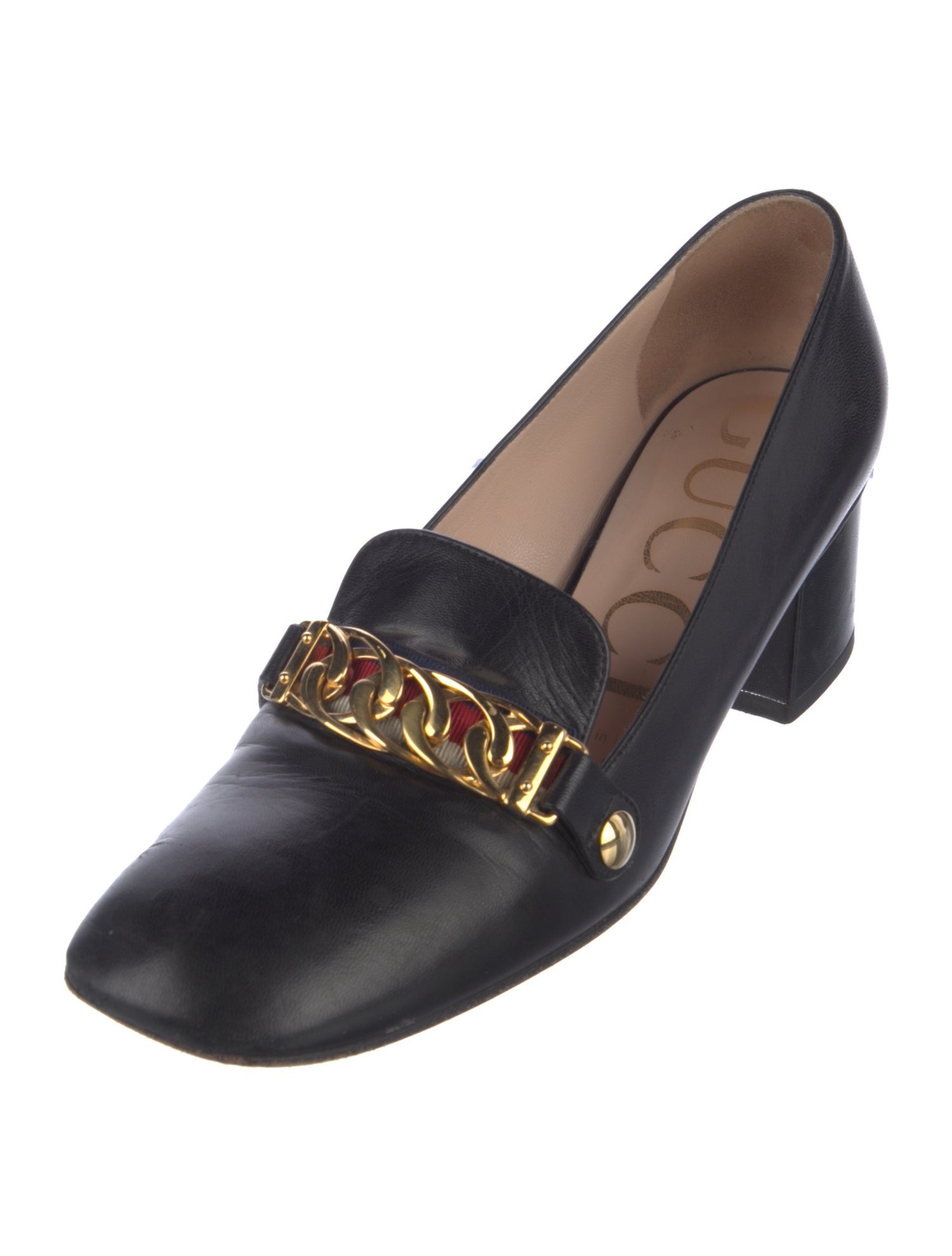 Gucci Chain-Link Accent Leather Pumps