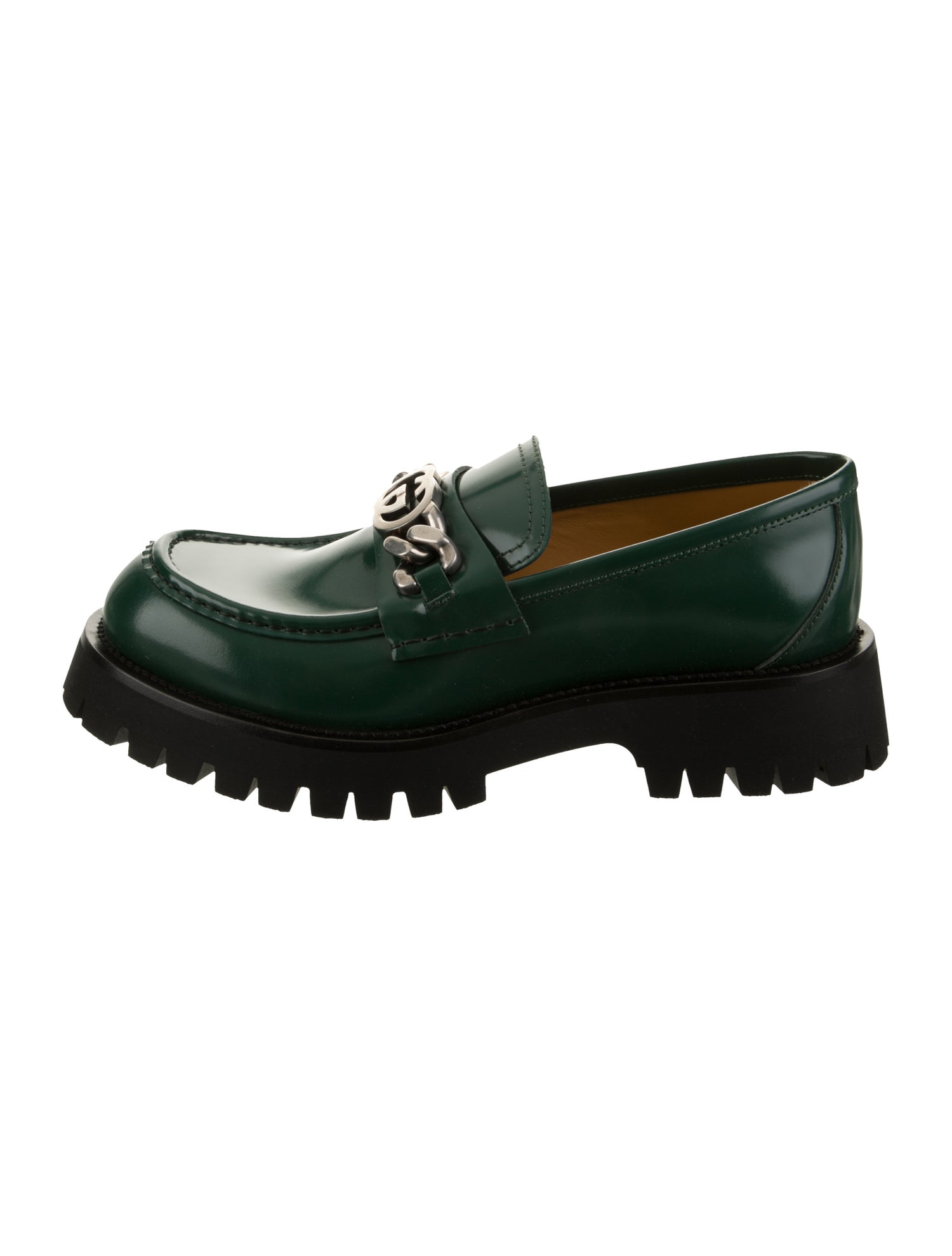 Gucci Leather Chain-Link Accents Loafers