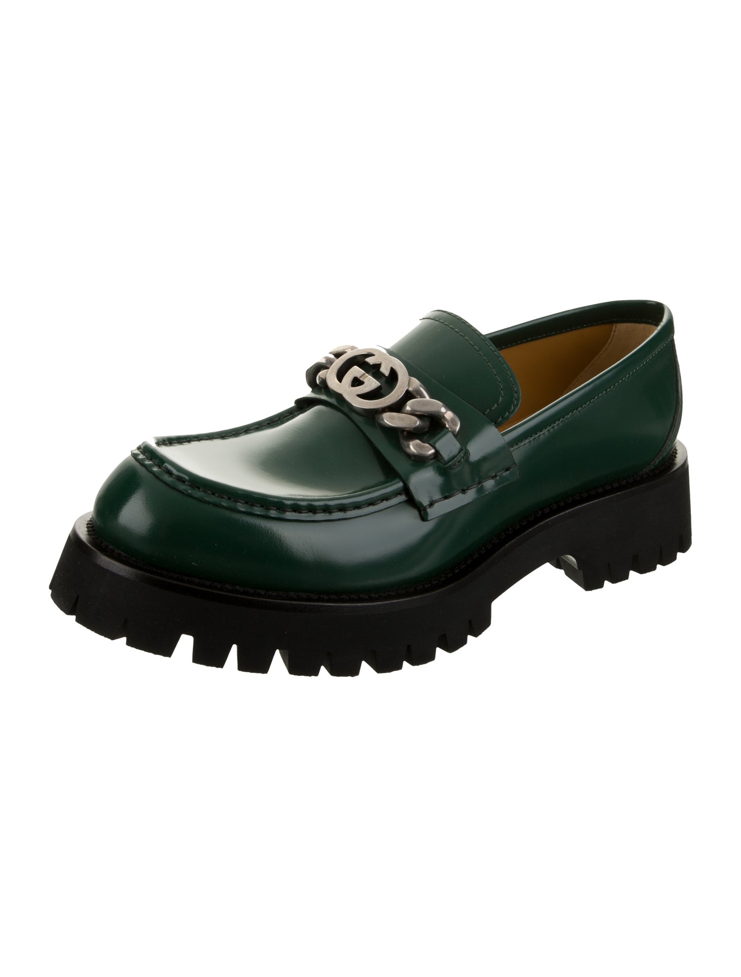 Gucci Leather Chain-Link Accents Loafers
