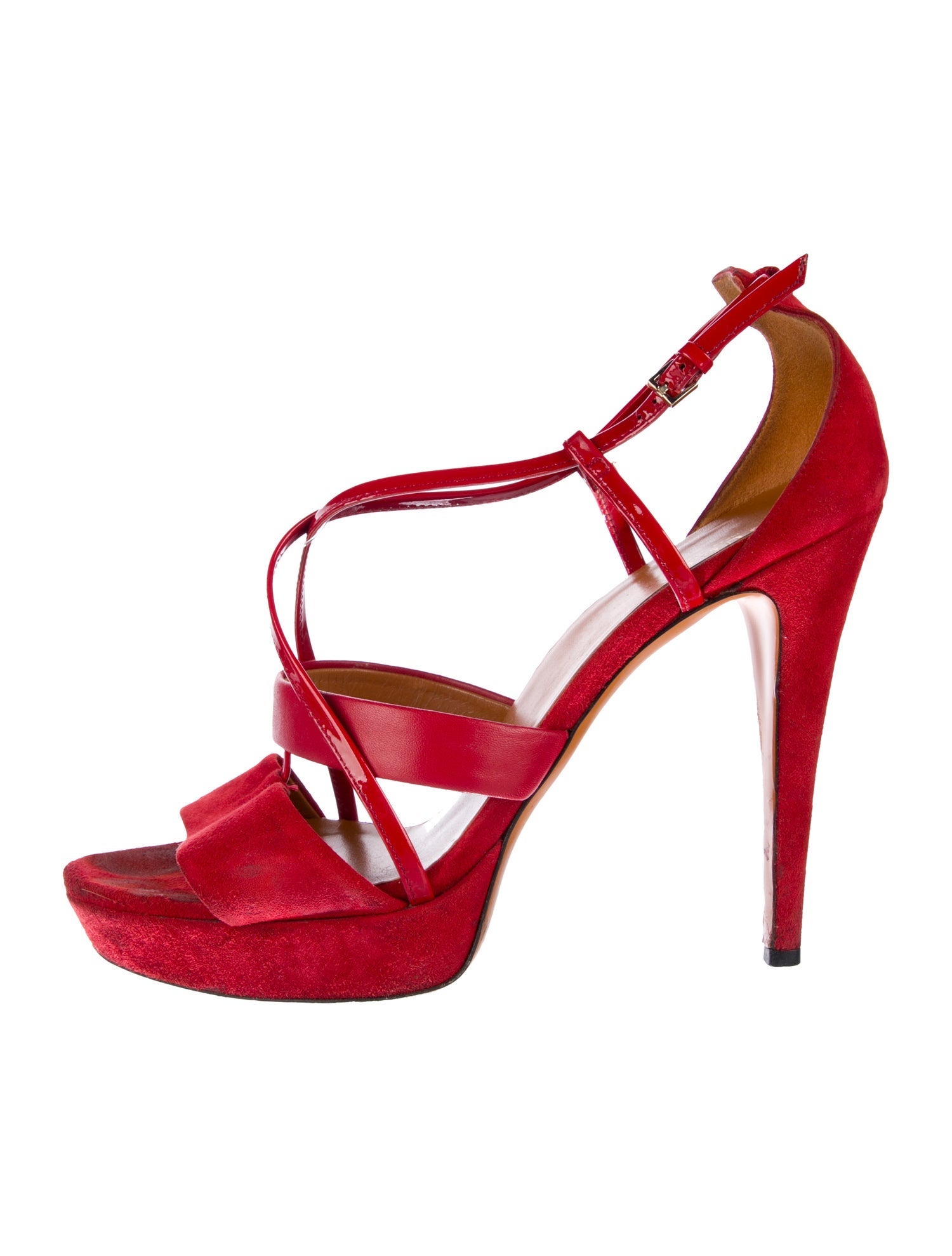 Gucci Suede Leather Trim Embellishment T-Strap Sandals