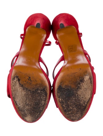 Gucci Suede Leather Trim Embellishment T-Strap Sandals