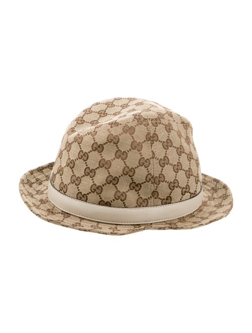 Gucci Pattern Print leather accent fedora hat