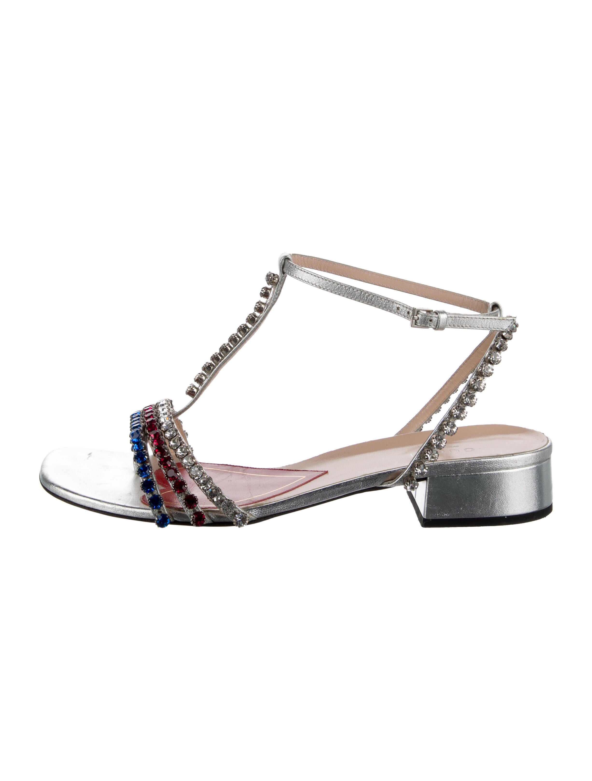 Gucci Leather Colorblock Pattern T-Strap Sandals