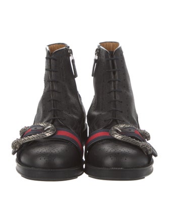 Gucci Sylvie Web Accent Leather Boots