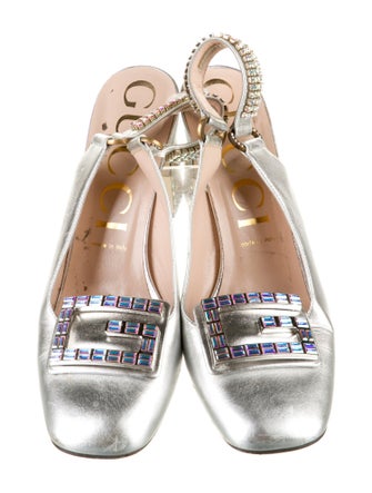 Gucci Leather Crystal Embellishments Slingback Pumps