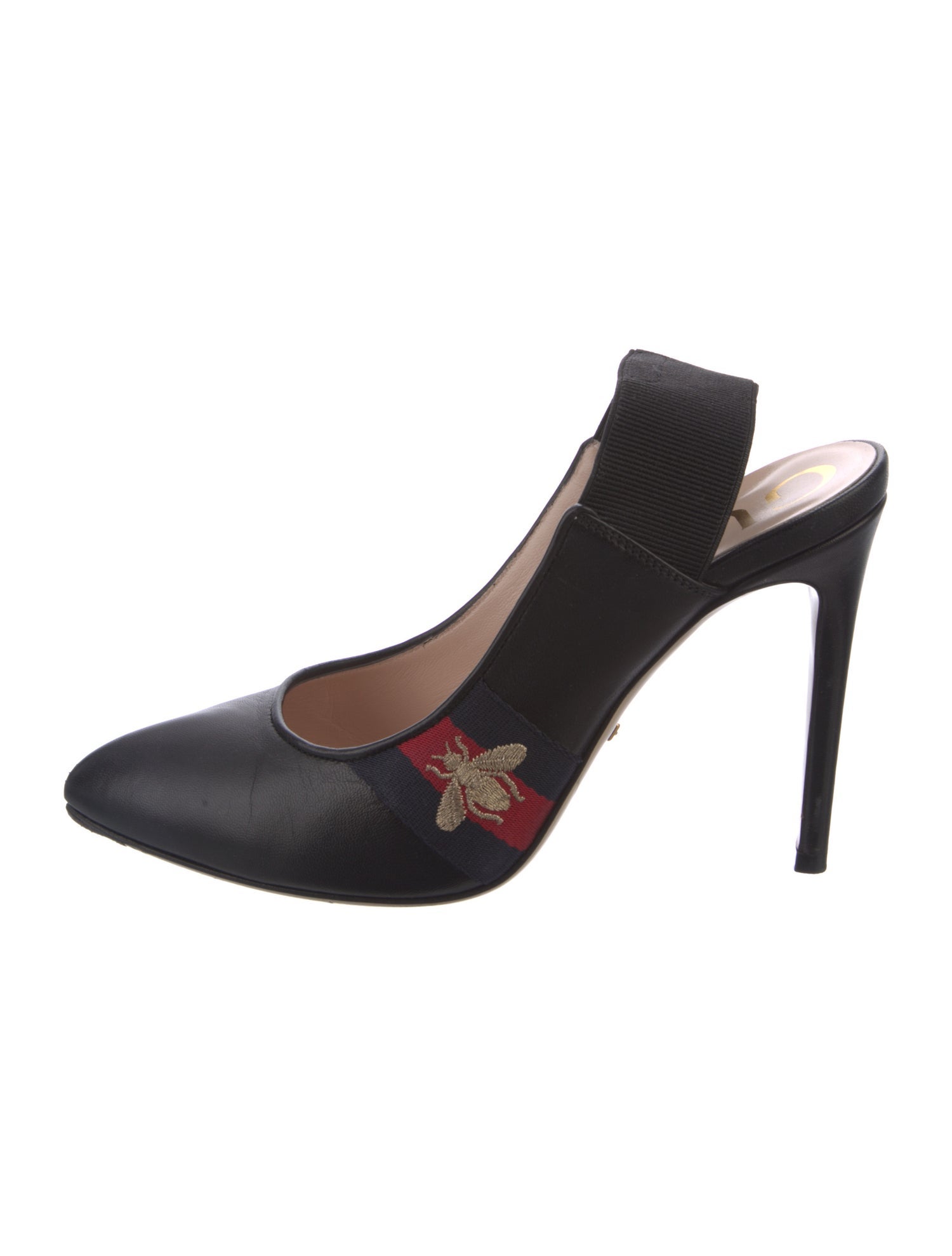 Gucci Sylvie Web Accent Leather Slingback Pumps