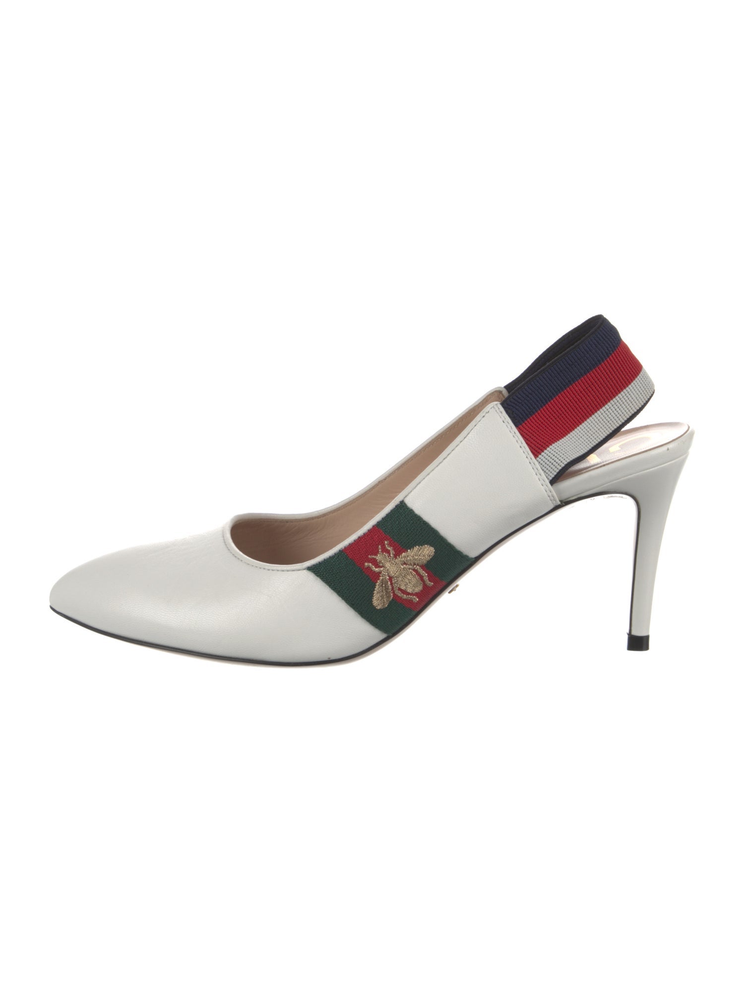 Gucci Web Accent Leather Slingback Pumps