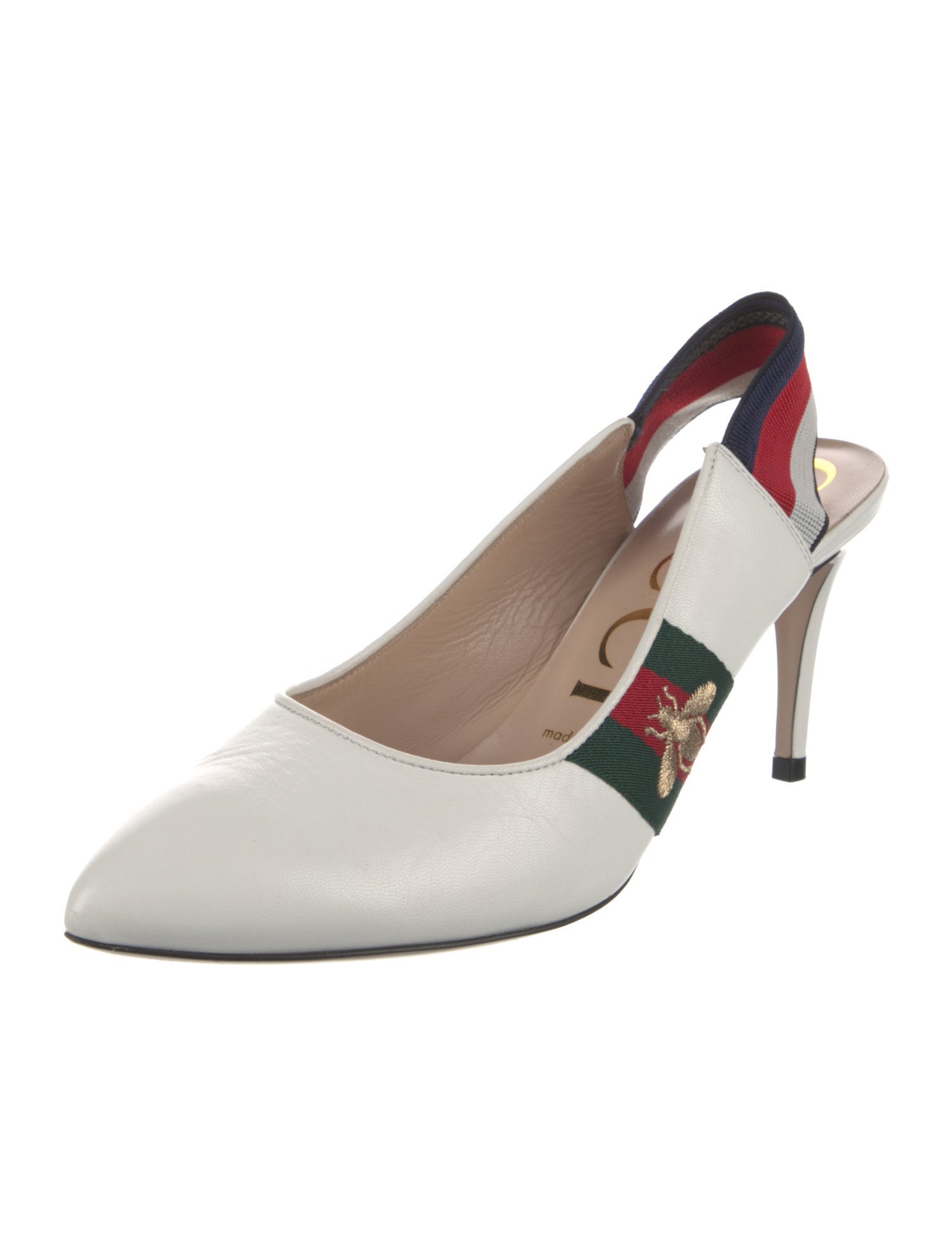 Gucci Web Accent Leather Slingback Pumps