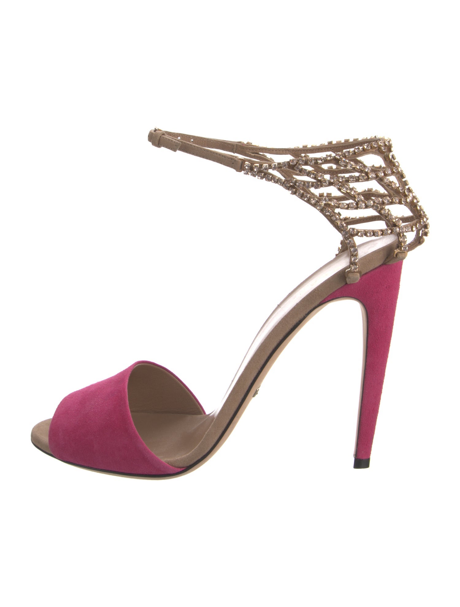 Gucci Suede Crystal Embellishments Sandals