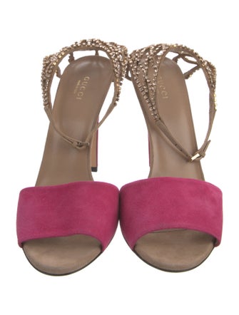 Gucci Suede Crystal Embellishments Sandals
