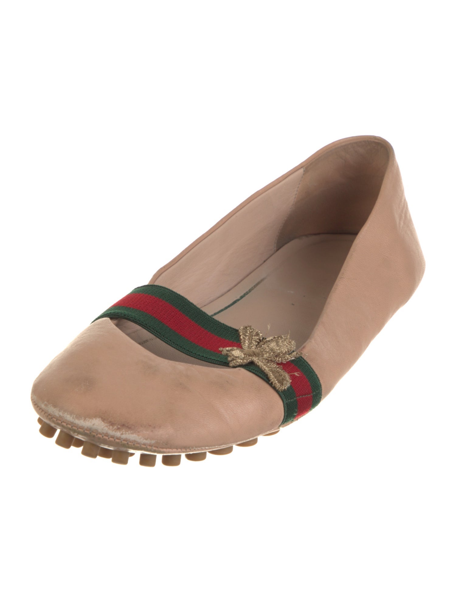 Gucci Web Accent Leather Mary Jane Flats