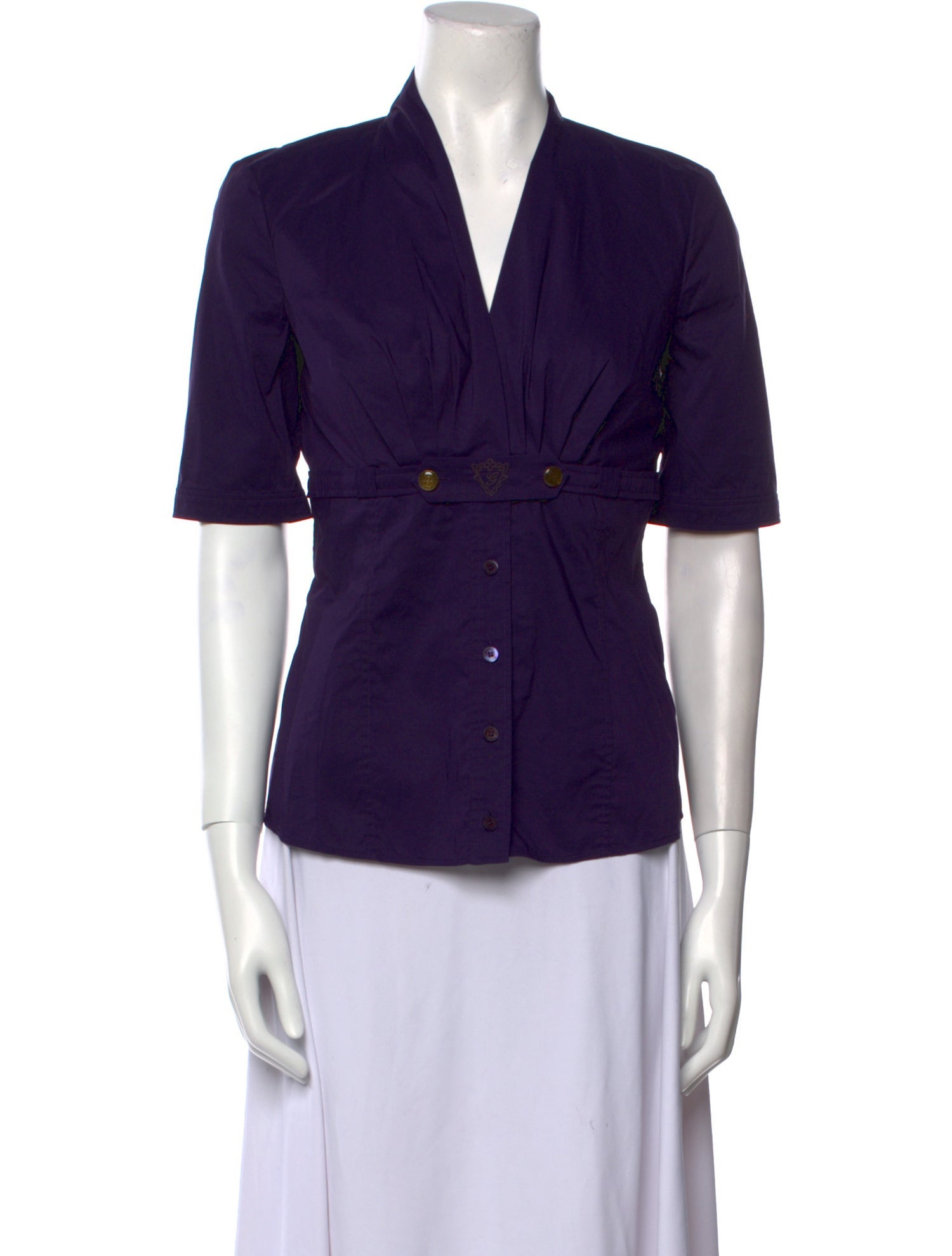 Gucci V-Neck Short Sleeve Button-Up Top