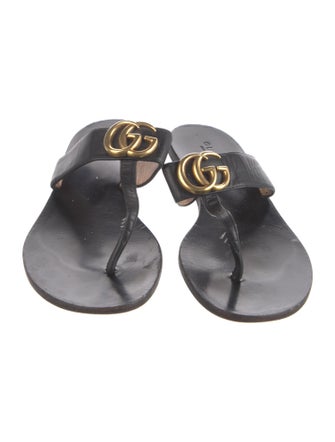 Gucci Double G Logo Leather T-Strap Sandals