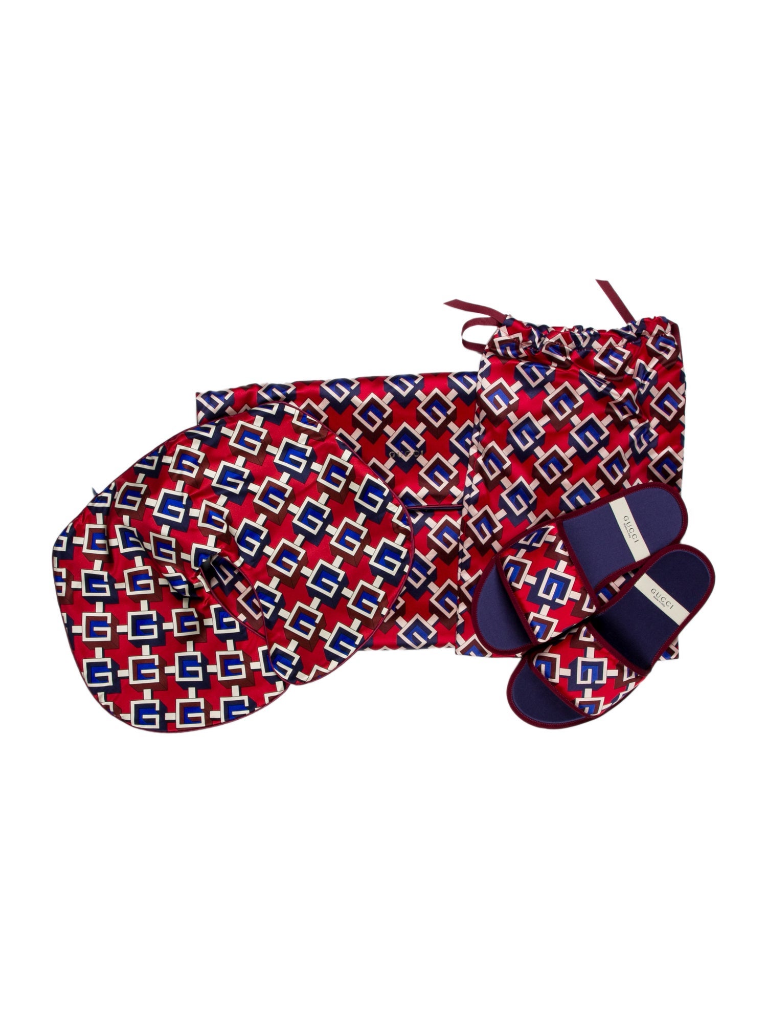 Gucci Geometric G Travel Slippers w/bag and neck pillow