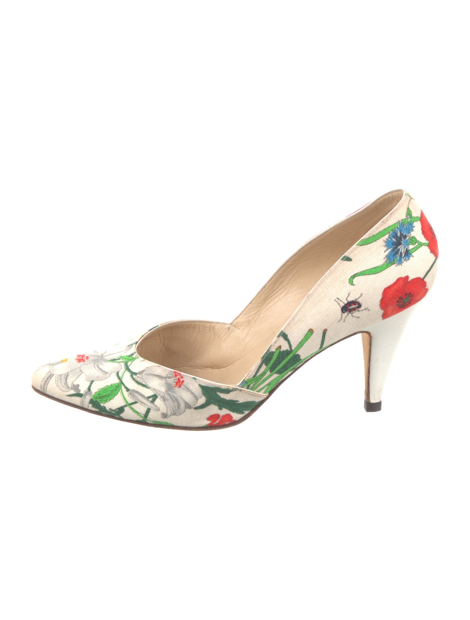 Gucci Flora Print Canvas Slingback Pumps