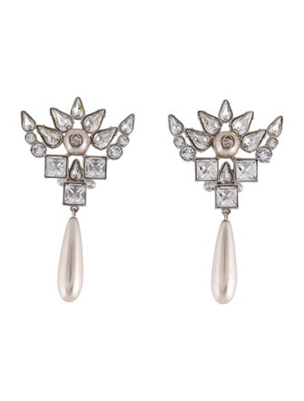 Gucci Faux Pearl & Crystal Interlocking G Clip-On Drop Earrings