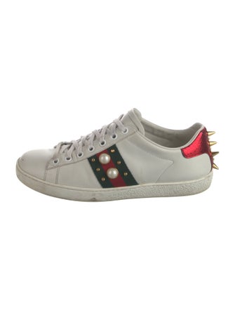 Gucci Faux Pearl Accents Leather Sneakers