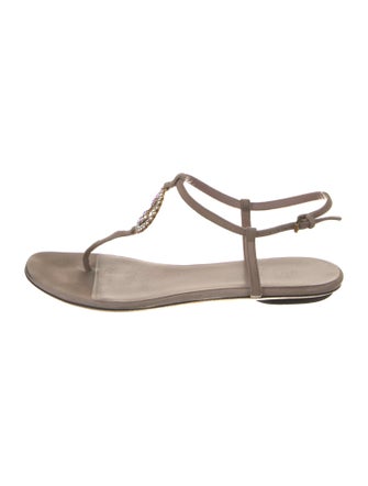 Gucci Suede Crystal Embellishments T-Strap Sandals