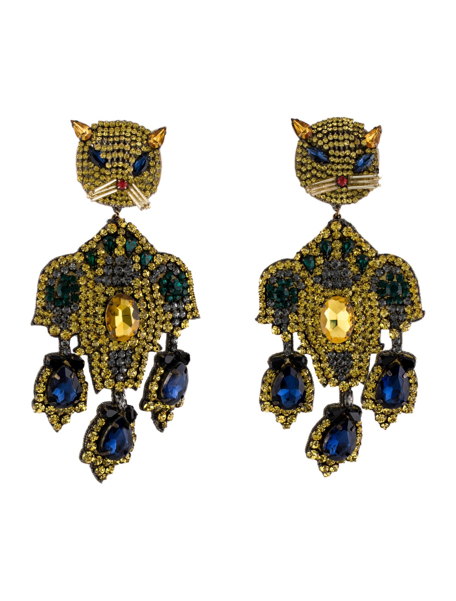 Gucci Crystal & Fabric Feline Clip-On Earrings