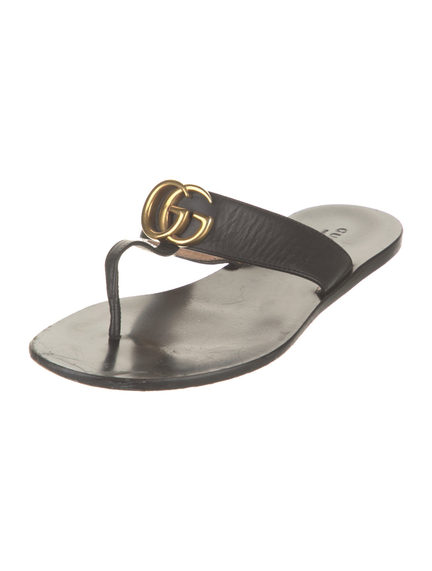 Gucci Double G Logo Leather Slides