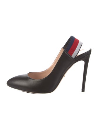 Gucci Sylvie Web Accent Leather Slingback Pumps