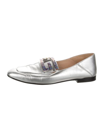 Gucci Leather Crystal Embellishments Loafers