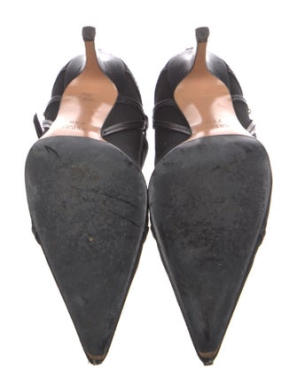 Gucci Canvas Leather Trim Embellishment Pumps