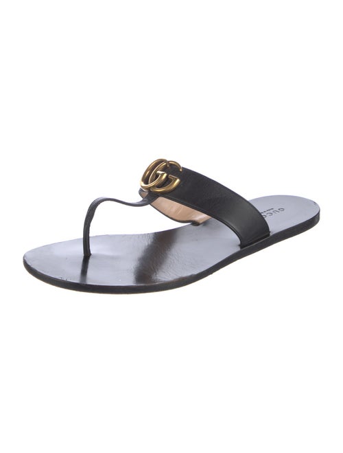 Gucci Double G Logo Leather Flip Flops