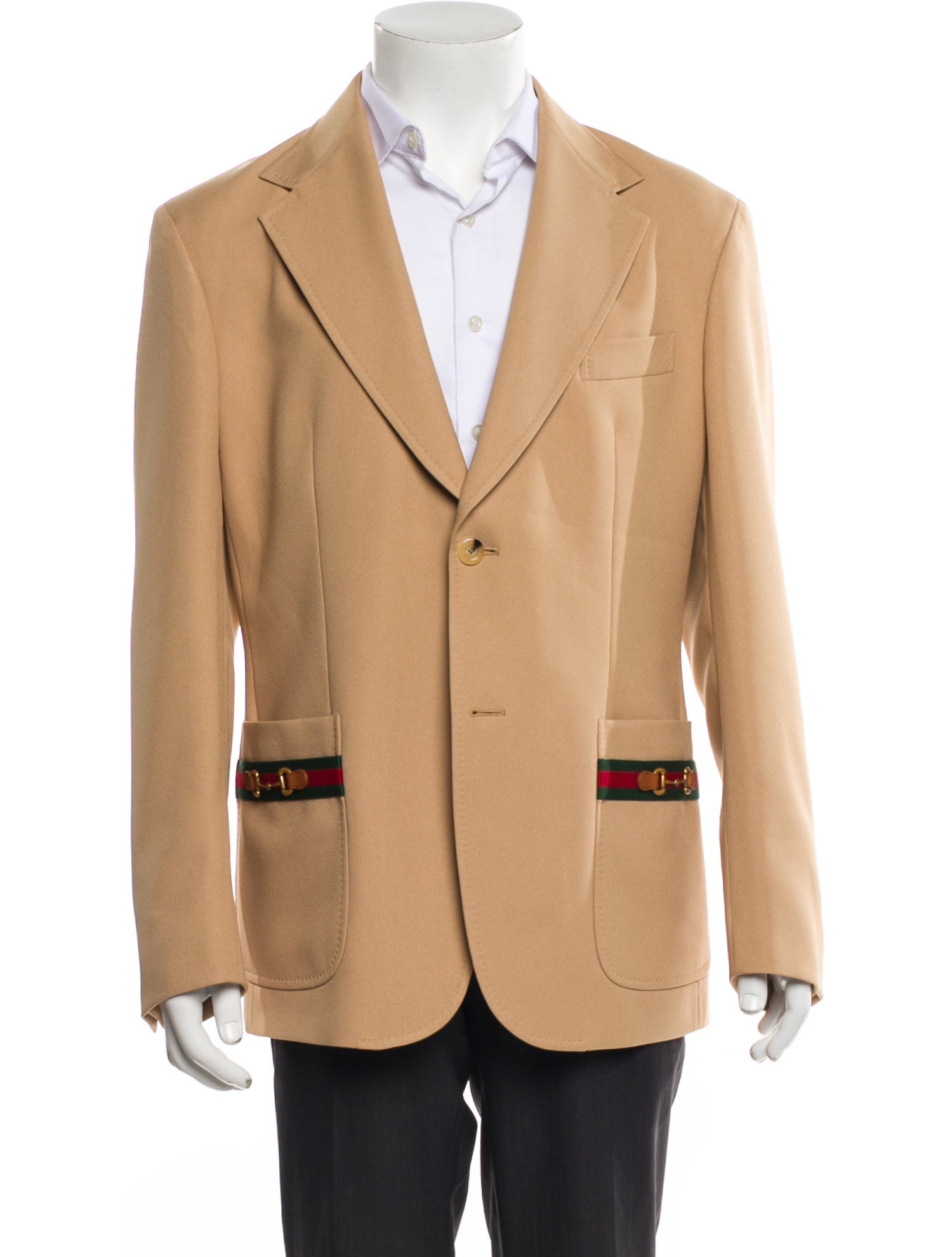 Gucci Web Accent Leather Trim Embellishment Blazer