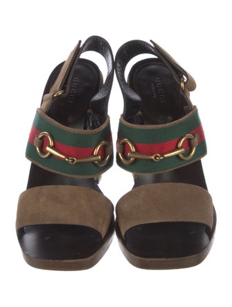 Gucci Web Accent Suede Slingback Sandals