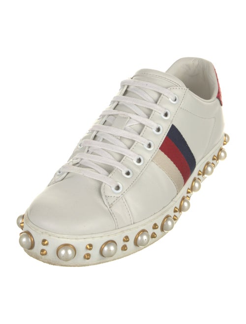 Gucci Faux Pearl Accents Leather Sneakers