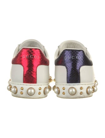 Gucci Faux Pearl Accents Leather Sneakers