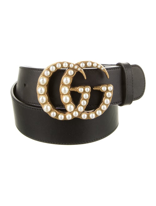 Gucci Faux Pearl Accents Leather Waist Belt