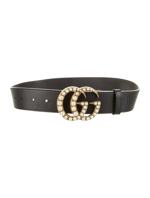 Gucci Faux Pearl Accents Leather Waist Belt