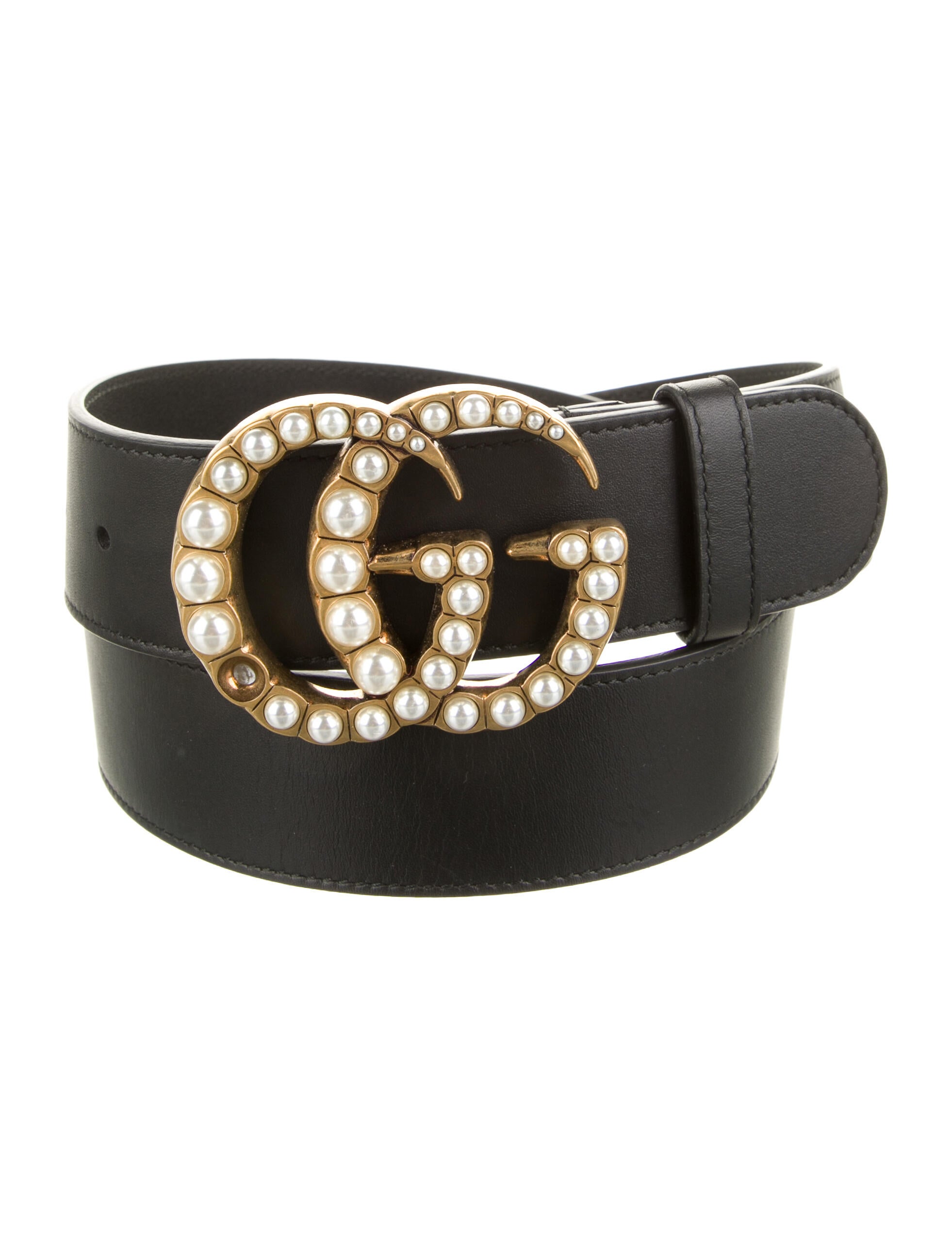 Gucci Faux Pearl Accents Leather Waist Belt