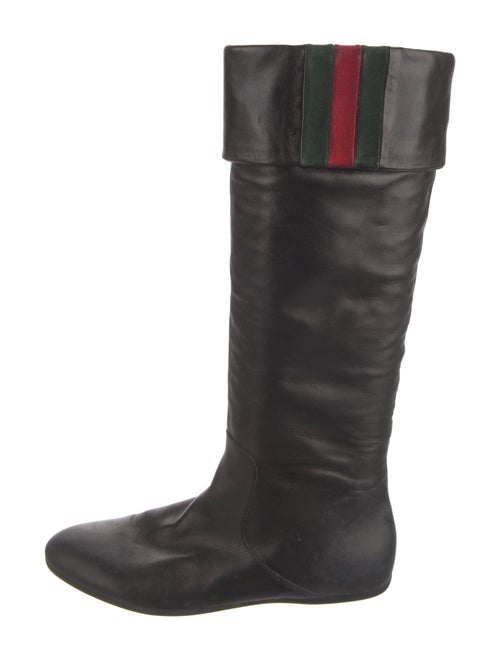 Gucci Web Accent Leather Riding Boots