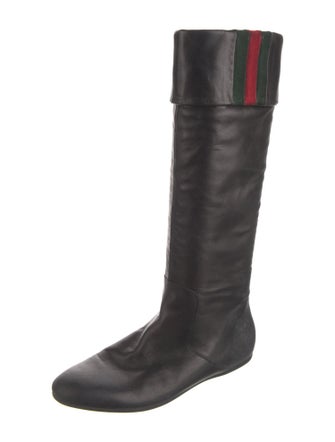 Gucci Web Accent Leather Riding Boots