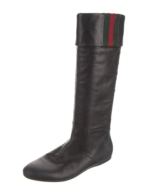 Gucci Web Accent Leather Riding Boots