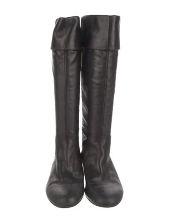 Gucci Web Accent Leather Riding Boots