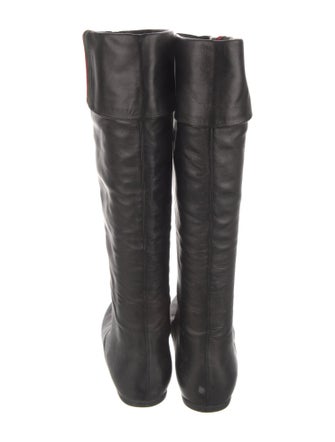 Gucci Web Accent Leather Riding Boots